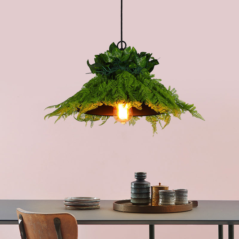 Black Barn Pendant Light Retro Metal 1 Head LED Ceiling Lamp with Plant - Multiple Sizes Available