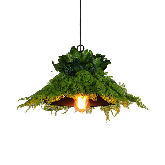 Black Barn Pendant Light Retro Metal 1 Head LED Ceiling Lamp with Plant - Multiple Sizes Available