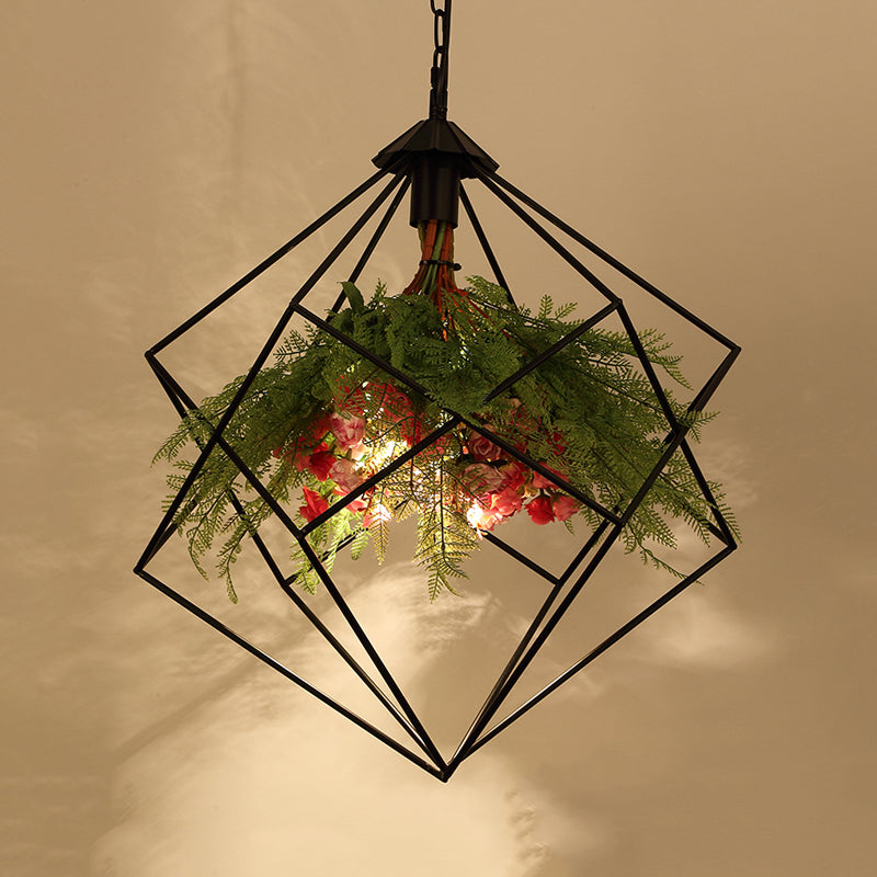 Industrial Geometric Hanging Light in Black - Metal LED Ceiling Lamp (16"/19.5"/23.5" Wide)