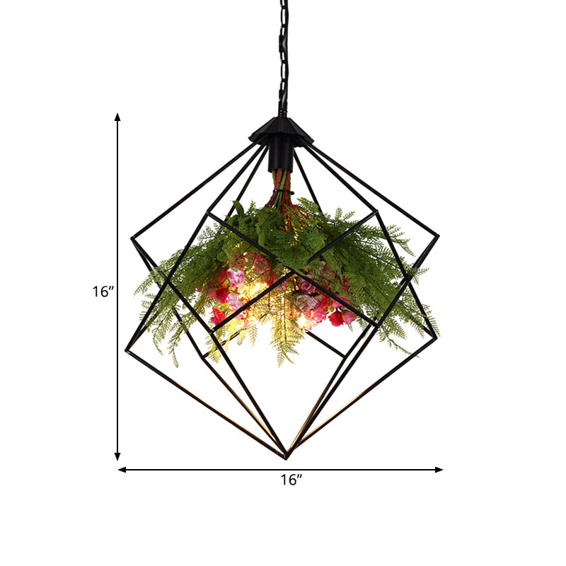 Industrial Geometric Hanging Light in Black - Metal LED Ceiling Lamp (16"/19.5"/23.5" Wide)