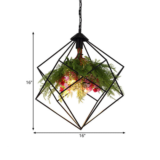 Industrial Geometric Hanging Light in Black - Metal LED Ceiling Lamp (16"/19.5"/23.5" Wide)