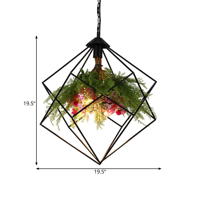 Industrial Geometric Hanging Light in Black - Metal LED Ceiling Lamp (16"/19.5"/23.5" Wide)