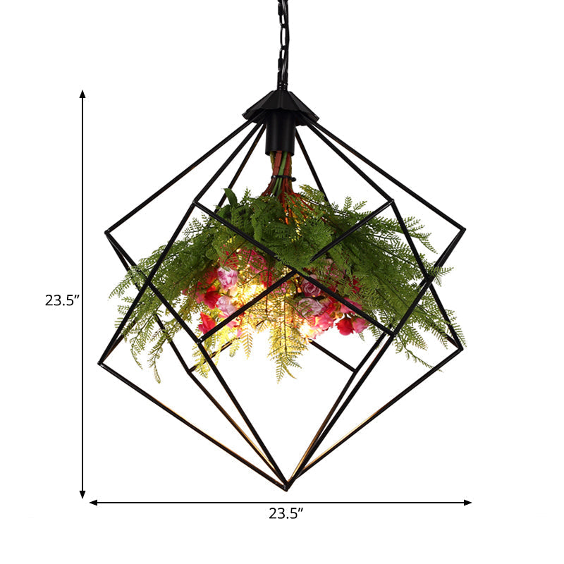 Industrial Geometric Plant Hanging Light - Metal Led Ceiling Suspension Lamp (1 Bulb) In Black