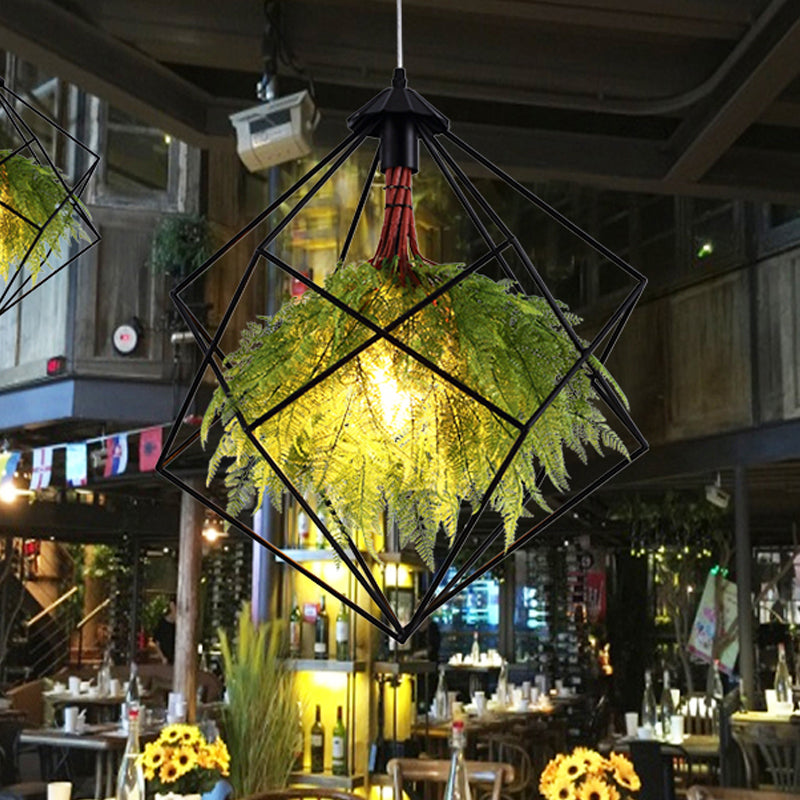 Industrial Black Metal Pendant Light Fixture - Geometric Design Led Plant Hanging Lamp Kit 18/21.5