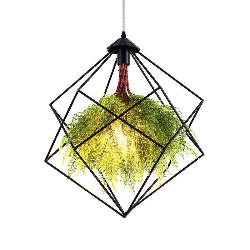 Industrial Black Metal Pendant Light Fixture - Geometric Design Led Plant Hanging Lamp Kit 18/21.5