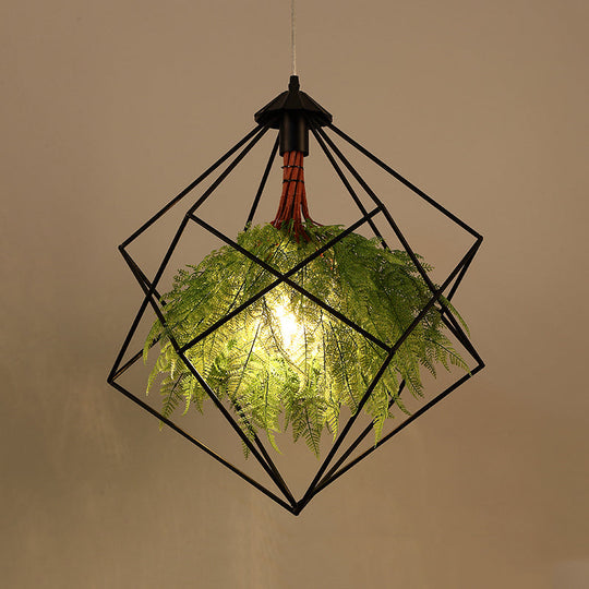 Industrial Black Metal Pendant Light Fixture - Geometric Design Led Plant Hanging Lamp Kit 18/21.5