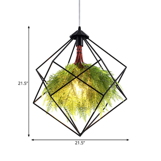 Industrial Black Metal Pendant Light Fixture - Geometric Design Led Plant Hanging Lamp Kit 18/21.5