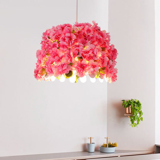 Industrial LED Pendant Lamp with Metal Pink Drop Flower Design - Perfect for Restaurants