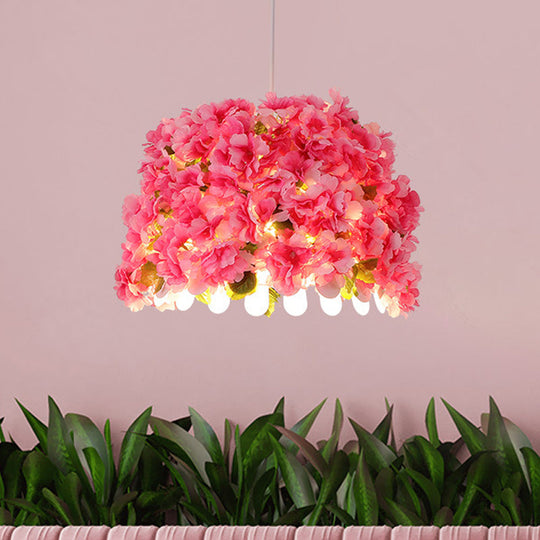 Industrial LED Pendant Lamp with Metal Pink Drop Flower Design - Perfect for Restaurants