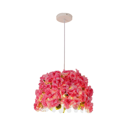 Industrial LED Pendant Lamp with Metal Pink Drop Flower Design - Perfect for Restaurants