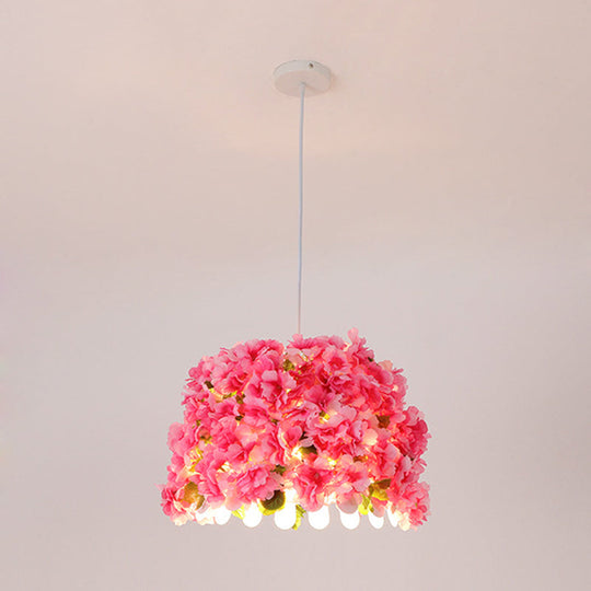 Industrial LED Pendant Lamp with Metal Pink Drop Flower Design - Perfect for Restaurants