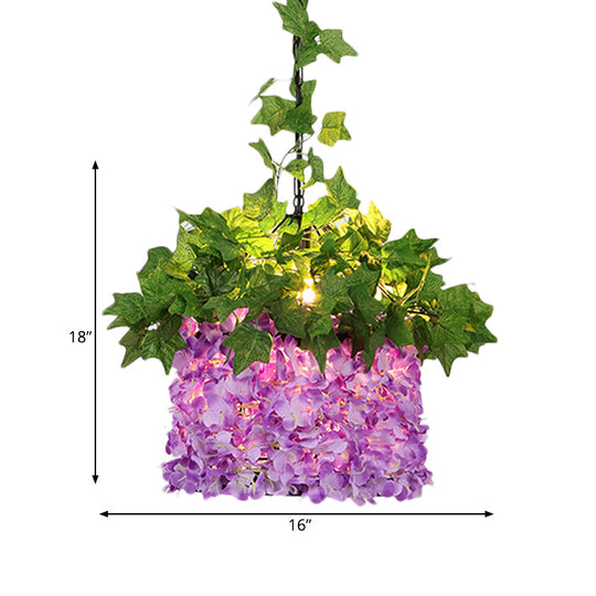 Retro Purple Metal Led Pendant Light With Flower Decoration - 1-Light Ceiling Drop Lamp