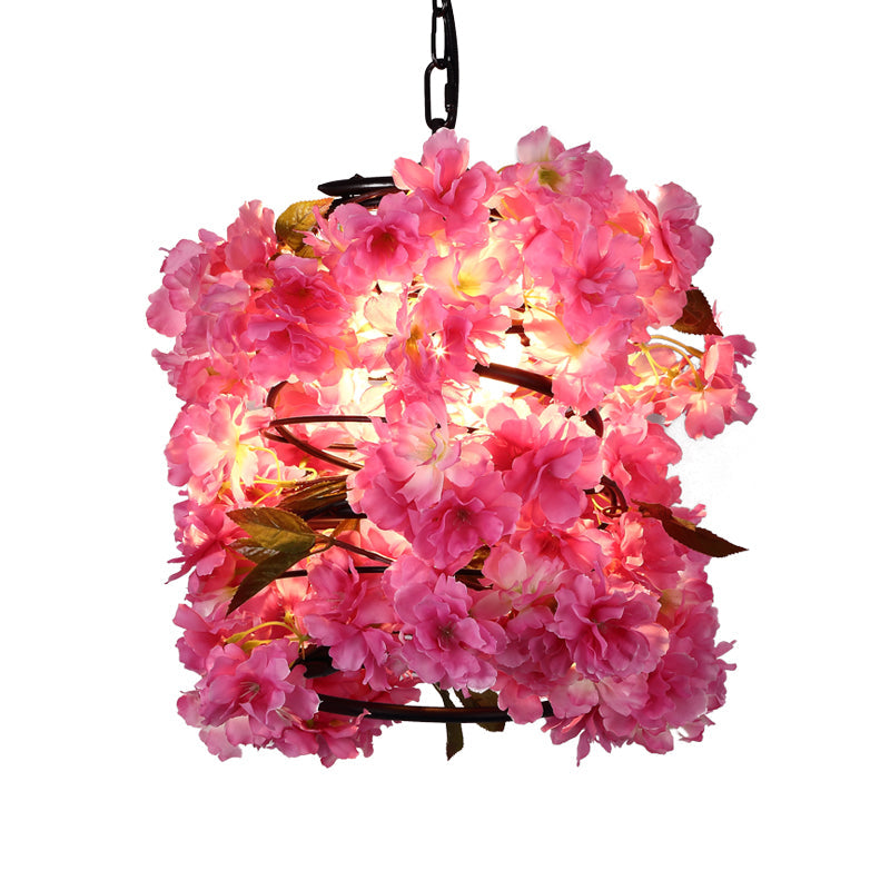 Industrial Black Spiral Metal Pendant Light with LED Suspension - Perfect for Restaurants, Featuring Flower Decoration