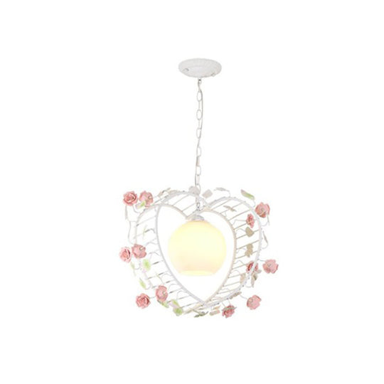 Heart-Shaped Metal Pendant Light For Pastoral Dining Room - White Led Suspension Fixture