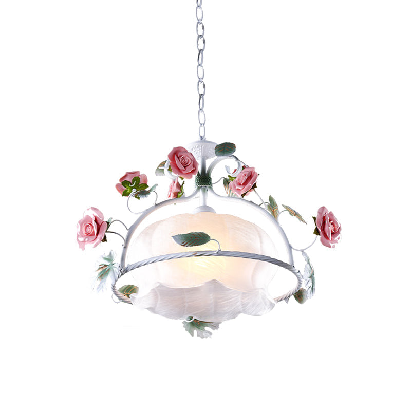 Korean Garden Floral Pendant - White Glass Down Light For Dining Room