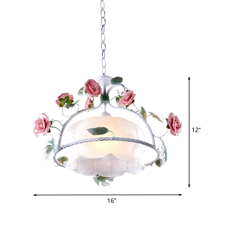 Korean Garden Floral Pendant - White Glass Down Light For Dining Room