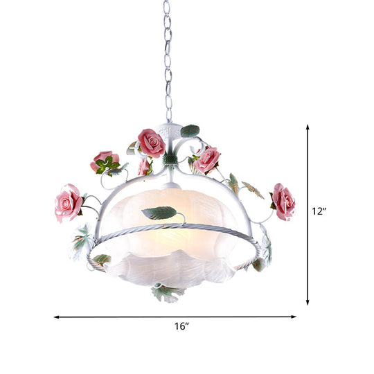 Korean Garden Floral Pendant - White Glass Down Light For Dining Room