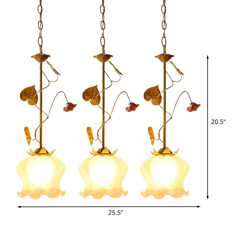 Blossom Countryside Metal Pendant Light - Green Led 3 Heads Round/Linear Canopy Dining Room Cluster