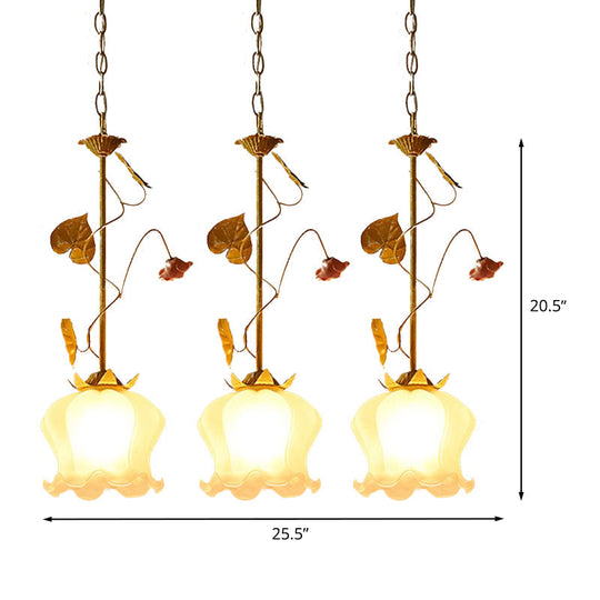 Blossom Countryside Metal Pendant Light - Green Led 3 Heads Round/Linear Canopy Dining Room Cluster