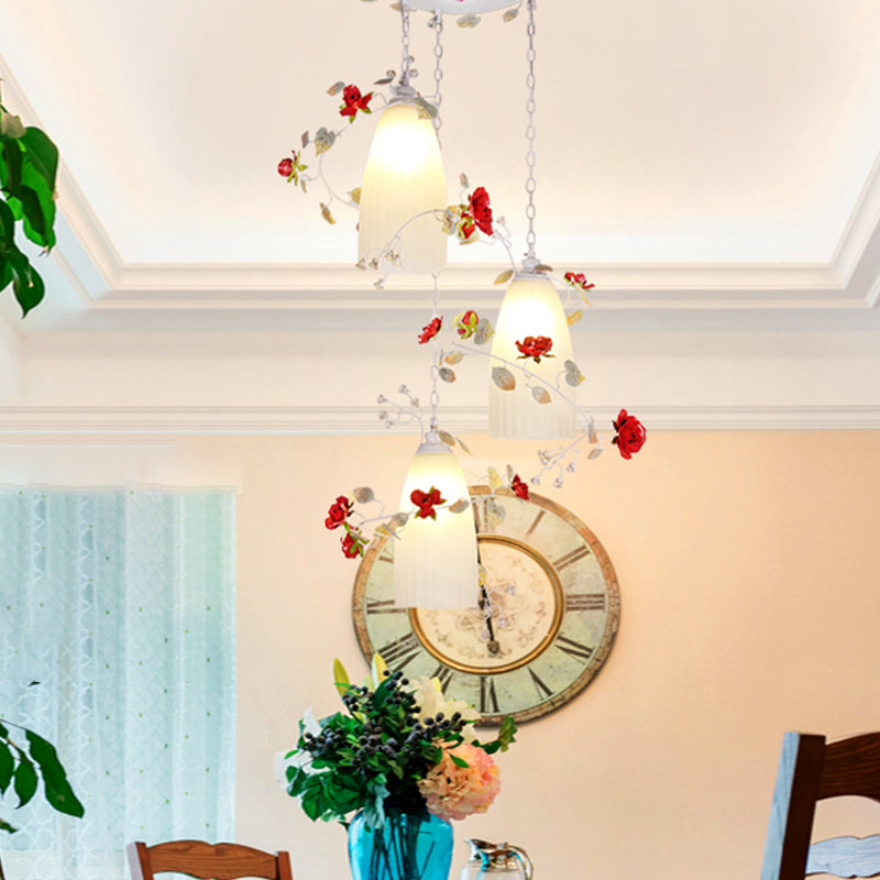 Pastoral White Multi-Light Pendant With Elongated Dome Flower Shade - Perfect For Dining Room