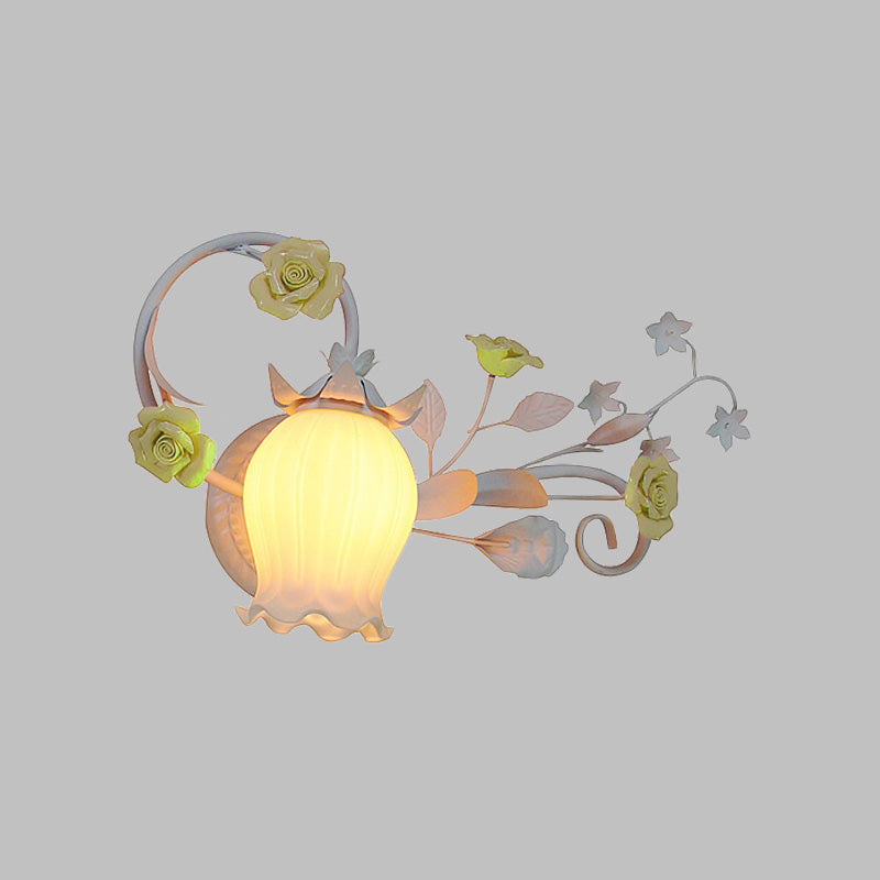 Pastoral Metal Floral Wall Lamp Sconce - 1-Light Fixture In Yellow/Pink/Blue