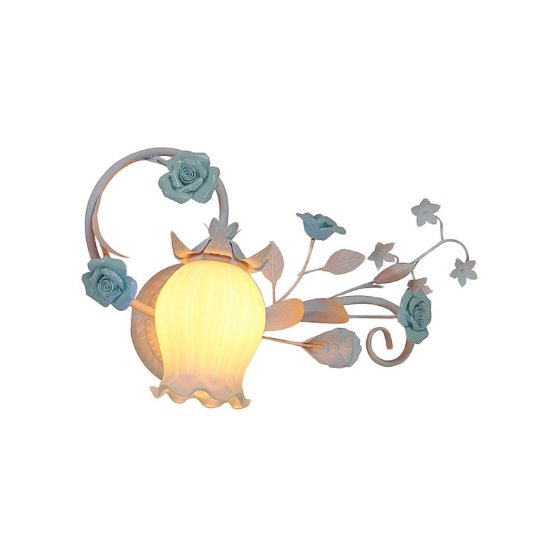 Pastoral Metal Floral Wall Lamp Sconce - 1-Light Fixture In Yellow/Pink/Blue