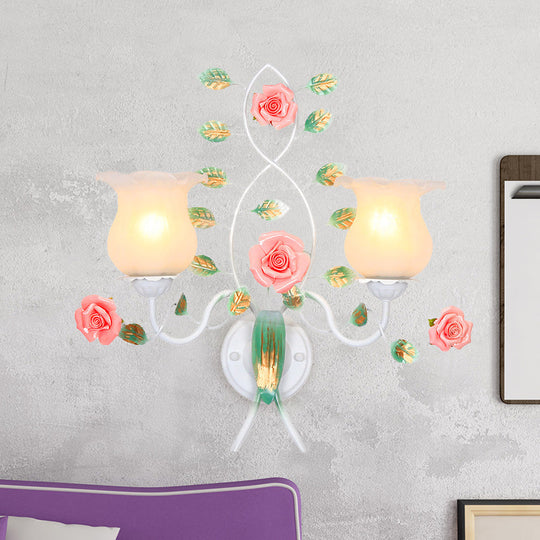 Pastoral White Flower Metal Sconce Wall Mounted Living Room Lighting