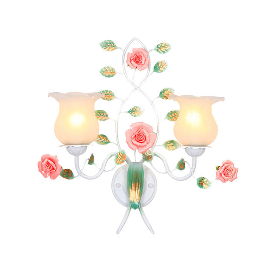 Pastoral White Flower Metal Sconce Wall Mounted Living Room Lighting