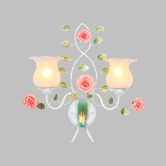 Pastoral White Flower Metal Sconce Wall Mounted Living Room Lighting