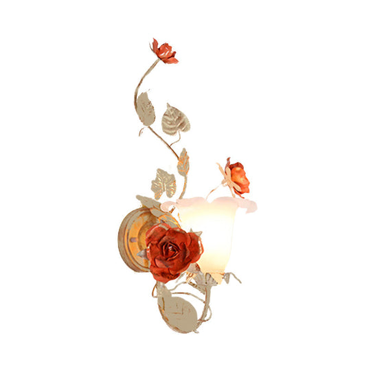 Korean Garden Metal Flared Wall Mount Light Fixture With Flower For Living Room - Coffee