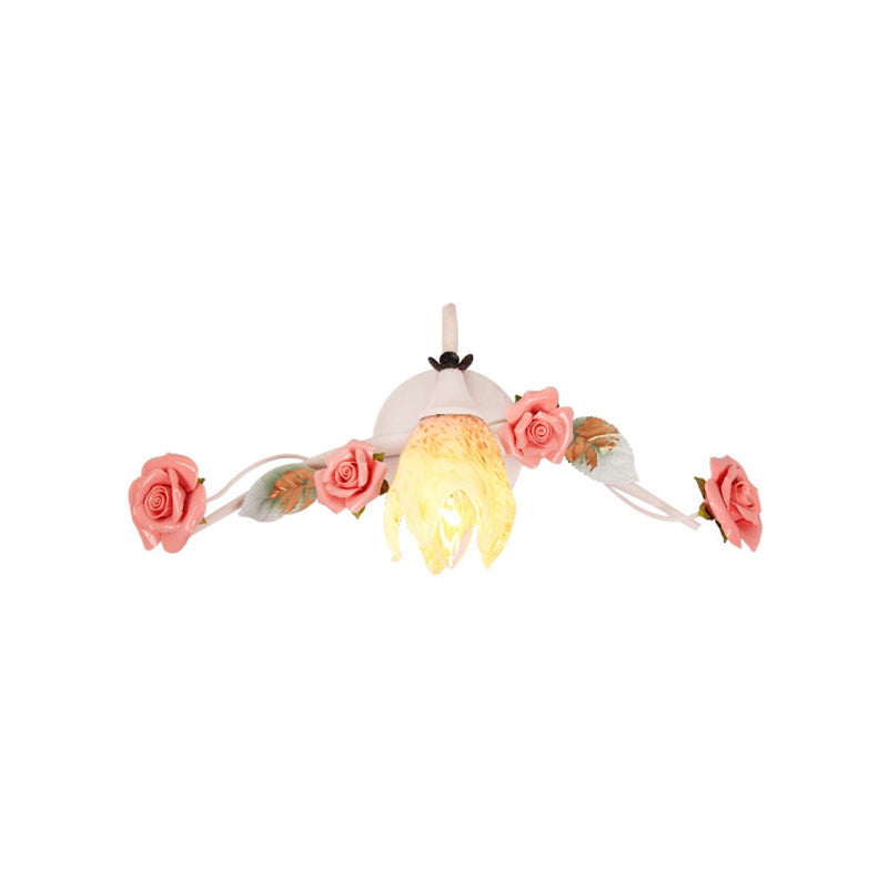 Korean Garden Floral Metal Wall Sconce Lamp - Elegant White Bathroom Light Fixture With 1 Bulb