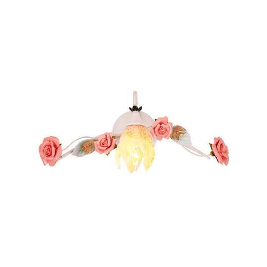 Korean Garden Floral Metal Wall Sconce Lamp - Elegant White Bathroom Light Fixture With 1 Bulb