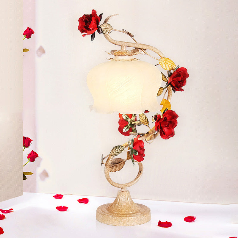 Romantic Metal Coffee Table Lamp With Rose Decor Ideal For Bedroom Night Light