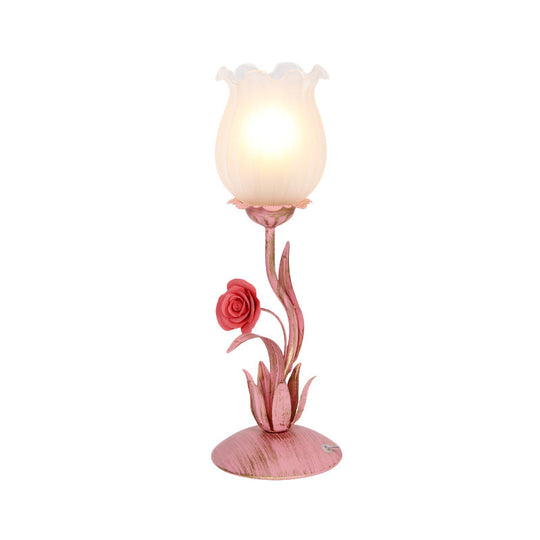 Romantic Pastoral Blue/Pink Metal Nightstand Lamp For Living Room - Bulb Blossom Table Lighting