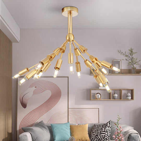 Modernist Gold Metal Sputnik Pendant Chandelier - 13 Bulb Hanging Ceiling Light For Living Room