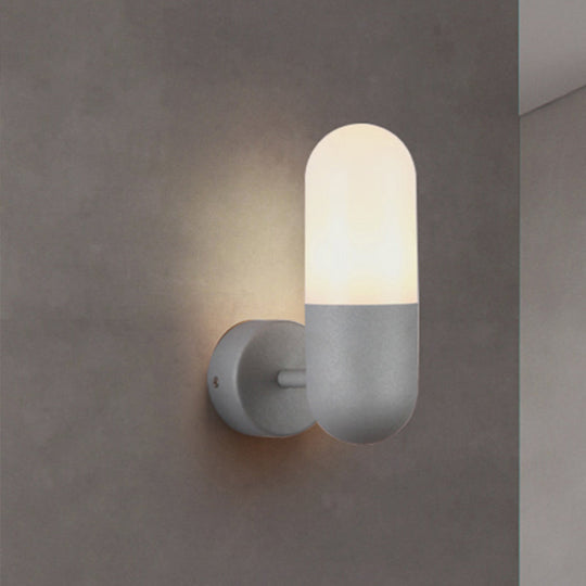 Postmodern Metal Wall Sconce Light: Capsule Design 1-Light Black/Gray/White Bedroom Décor