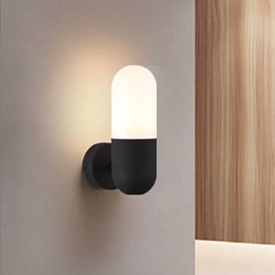 Postmodern Metal Wall Sconce Light: Capsule Design 1-Light Black/Gray/White Bedroom Décor