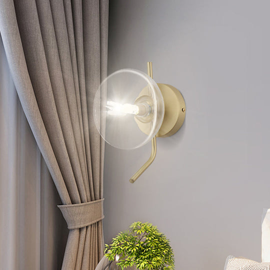 Modern Glass Dome Wall Sconce With Gold Arm And 1 Light