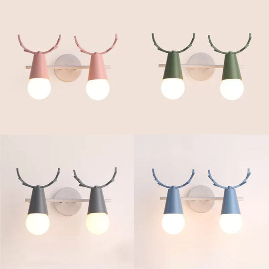 Sweet Cone Child Bedroom Wall Light: Nordic Metal Lamp With Antlers