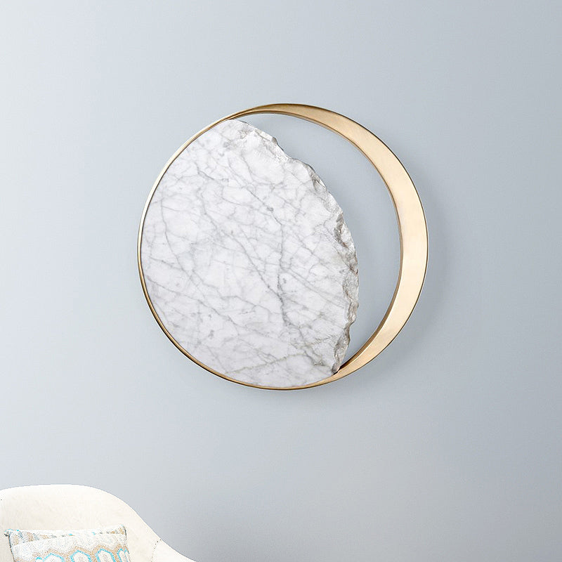 Modern Round Marble And Acrylic White Led Wall Sconce For Bedroom