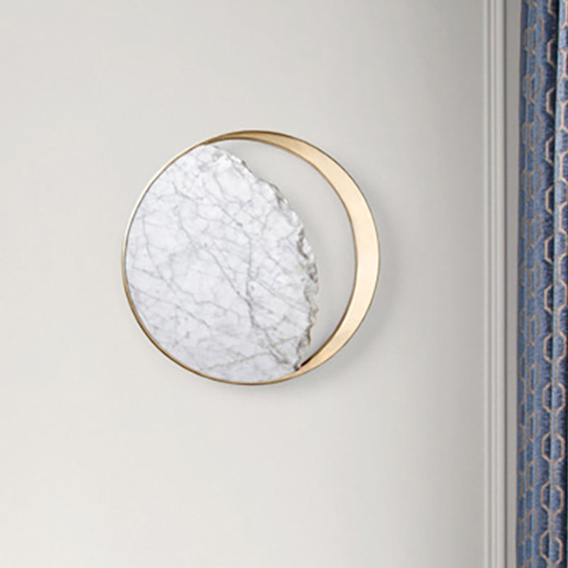 Modern Round Marble And Acrylic White Led Wall Sconce For Bedroom