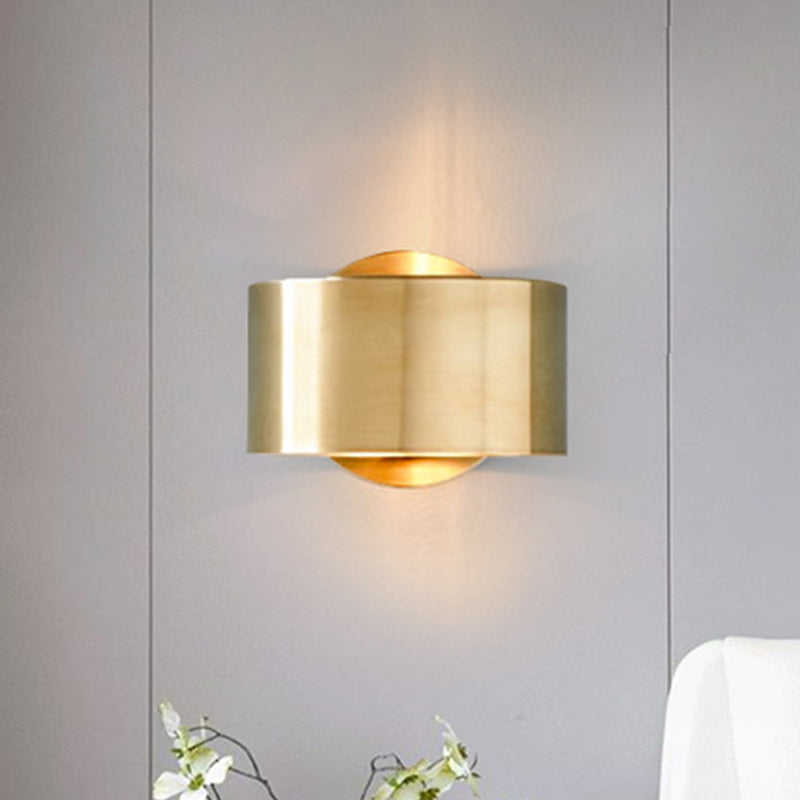 Gold Postmodern Flush Wall Sconce - Half-Cylinder Metal Light Fixture