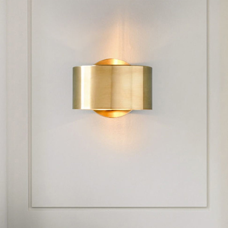 Gold Postmodern Flush Wall Sconce - Half-Cylinder Metal Light Fixture