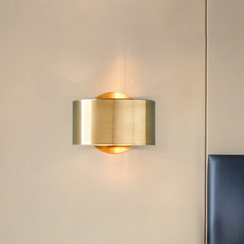 Gold Postmodern Flush Wall Sconce - Half-Cylinder Metal Light Fixture