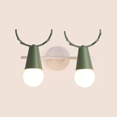 Sweet Cone Child Bedroom Wall Light: Nordic Metal Lamp With Antlers Green