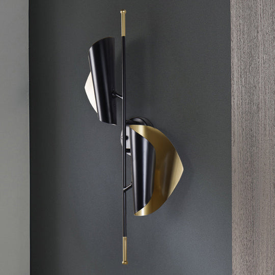 Curve Metal Sheet Sconce Light - Postmodern 2-Light Black Wall Mount For Stairway