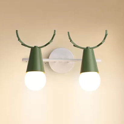 Sweet Cone Child Bedroom Wall Light: Nordic Metal Lamp With Antlers