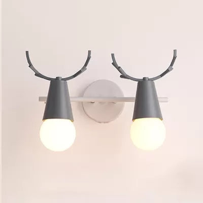 Sweet Cone Child Bedroom Wall Light: Nordic Metal Lamp With Antlers Grey