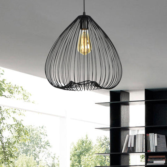 Black Vintage Metal Caged Pendant, 8"/9.5"/12" Wide, 1 Light Hanging Ceiling Fixture