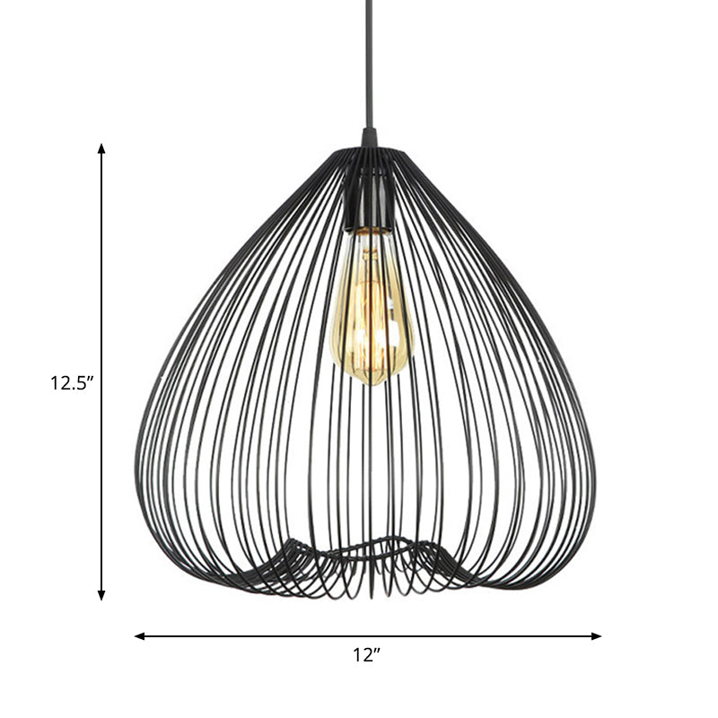 Black Vintage Metal Caged Pendant, 8"/9.5"/12" Wide, 1 Light Hanging Ceiling Fixture